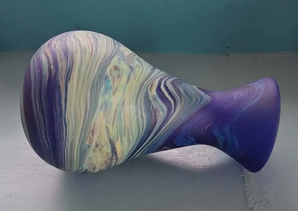 Hand Blown Art Glass Swirled Blue and Green Vase